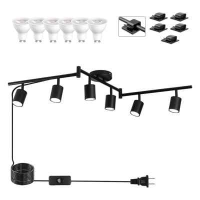 Ensemble d'éclairage sur rail 6 lumières, cordon 16,4 pi, ampoules GU10, noir