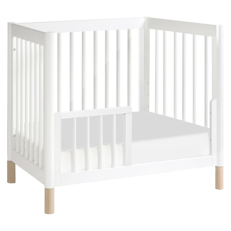 White and Washed Natural 4-in-1 Convertible Mini Crib