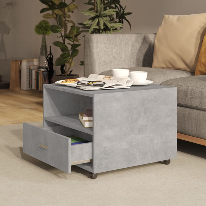 Jahmya Wheel Coffee Table with Storage, Concrete Grey
