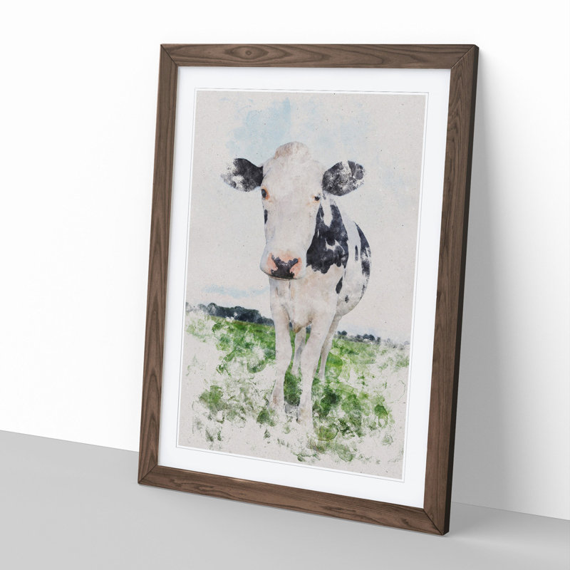 Black and White Cow - Picture Frame Graphic Art, Walnut, 90cm H x 65cm W x 2cm D