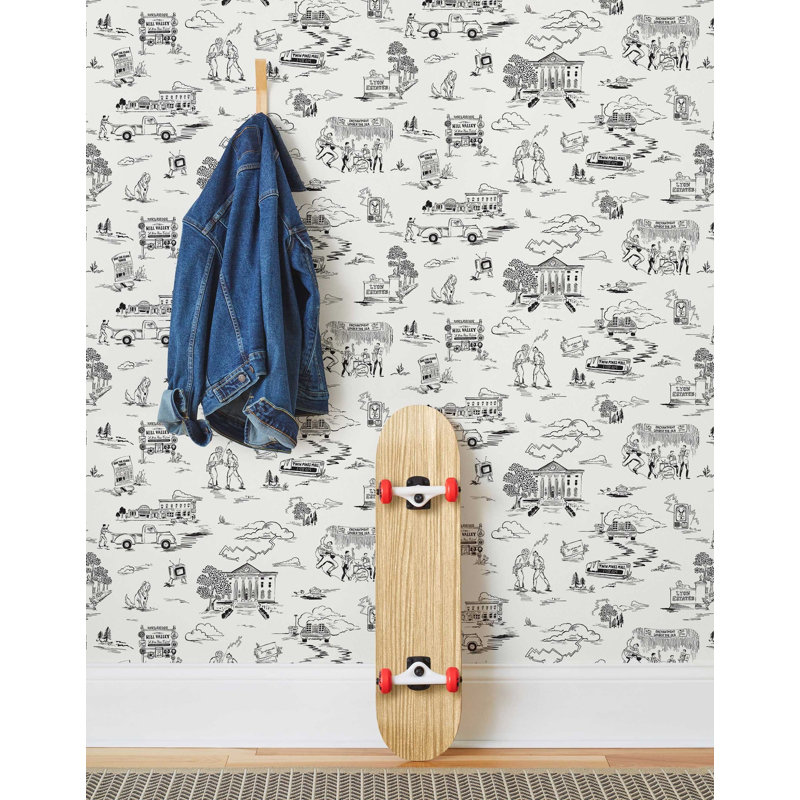 Hill Valley Toile Wallpaper | Traditional / Roll - 27" x 30', Sky