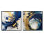 Ensemble de 2 collages carrés bleu foncé et or Stroke II - Fractals-154083412-154083415