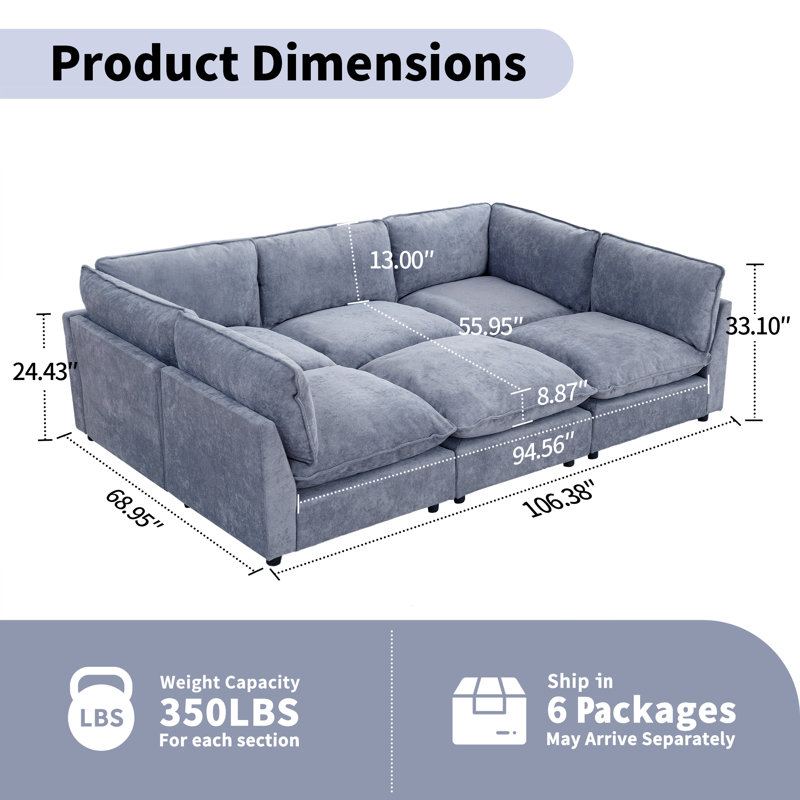 106.77” W Oversized 6-Seater Modular Sofa | Comfort & Style