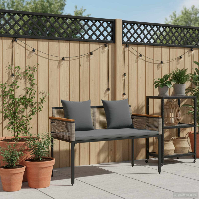 Poly Rattan Outdoor Bench, Grey, Dark Grey