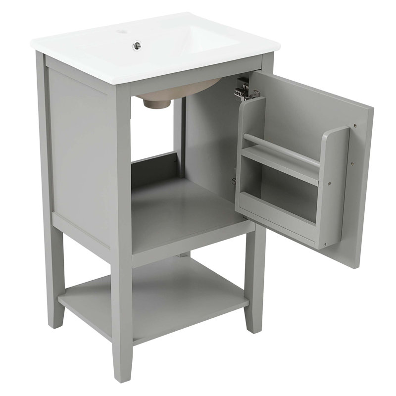 Meuble-lavabo de 20 po avec lavabo, armoire de salle de bain avec porte à fermeture douce, support de rangement et tablette ouverte