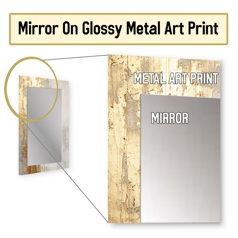 Minimal Gold And Beige Abstract River III - Northern Lights Large Mirror, Traditional Unique Wall Mirror Decor, Printed Metal Art