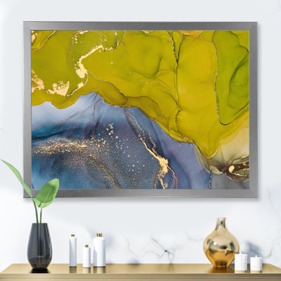 «Green and Blue Luxury Abstract Fluid Art», peinture sur toile