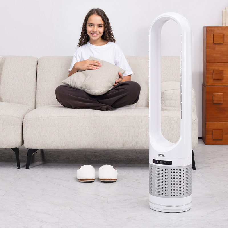 Oscillating Tower Fan 8H Timer 15.4ft/s High Velocity with Remote Control, Silver/White, 41.3" H x 8.9" W x 8.9" D