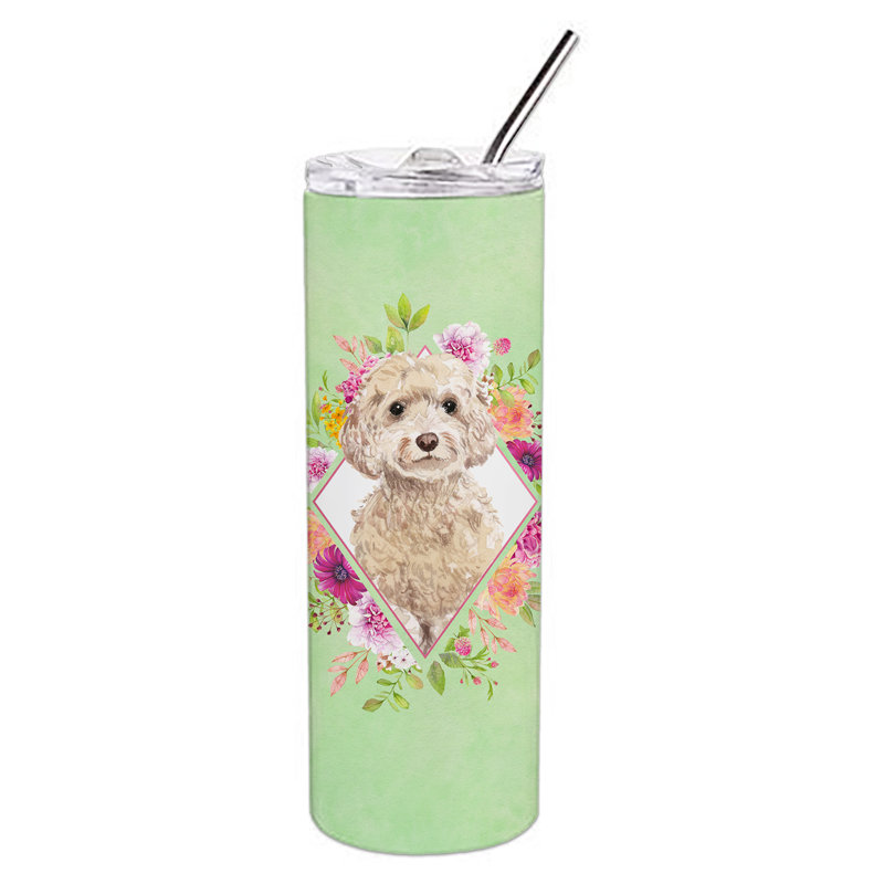 E23BF9F8391D466E9CA4F8DFEBD9A7DB de verre 20 oz à double paroi en acier inoxydable chiot, Cockapoo champagne, Vert