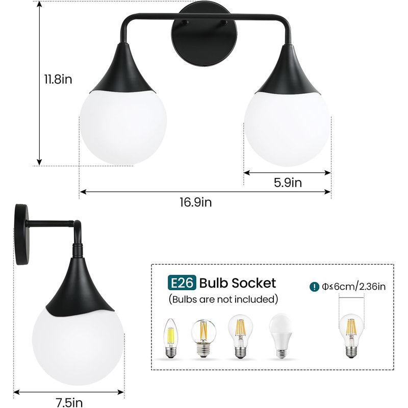 Kanza Dimmable Bathroom Vanity Light, Matte Black, 2