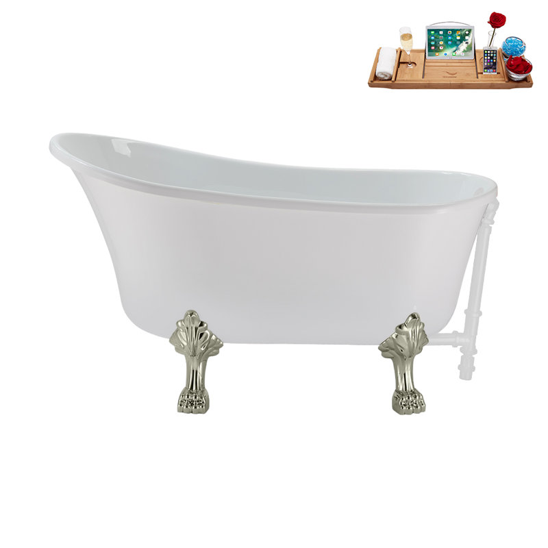 51.2'' x 25.6'' Soaking Acrylic Bathtub, Brushed Nickel, Glossy White
