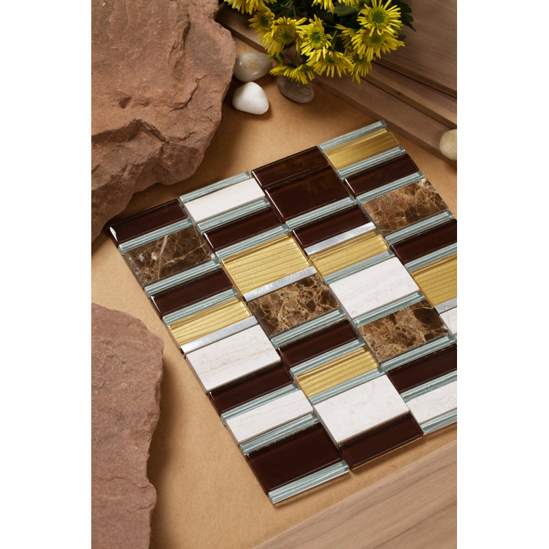 Carreau de mosaïque aléatoire pour mur et plancher en pierre naturelle / en métal Tallia, Acajou / or