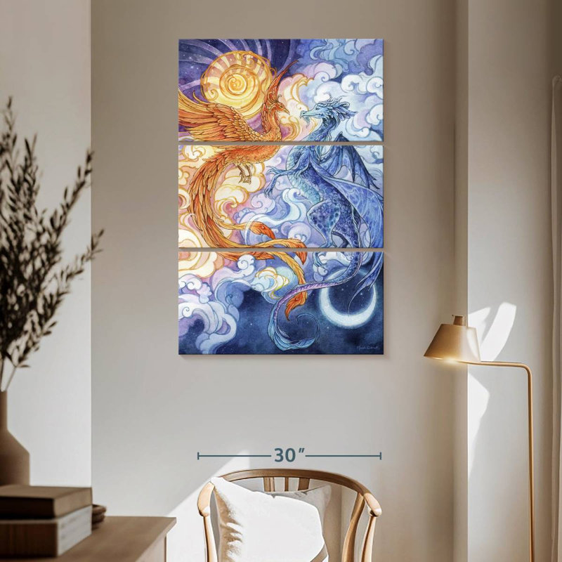 Brampt Sun Phoenix And Moon Dragon, 65" H x 42" W