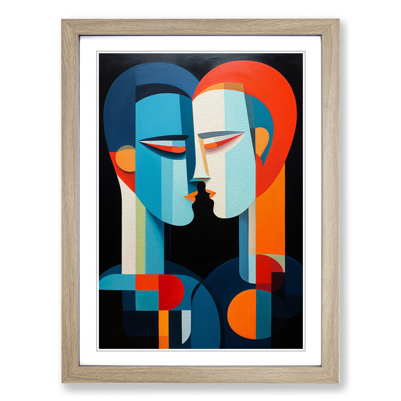 XYZ-FRM-V1223-1654 Two Men In Love Orphism - Single Picture Frame Print on Wood, Oak , 64cm H x 46cm W x 2cm D