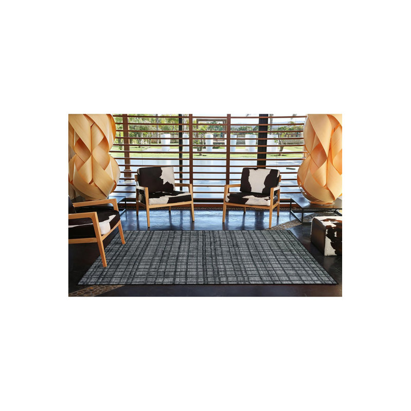 Tapis décoratif rayé noir à motif moderne lavable à la machine, Carré 3 pi 3 po
