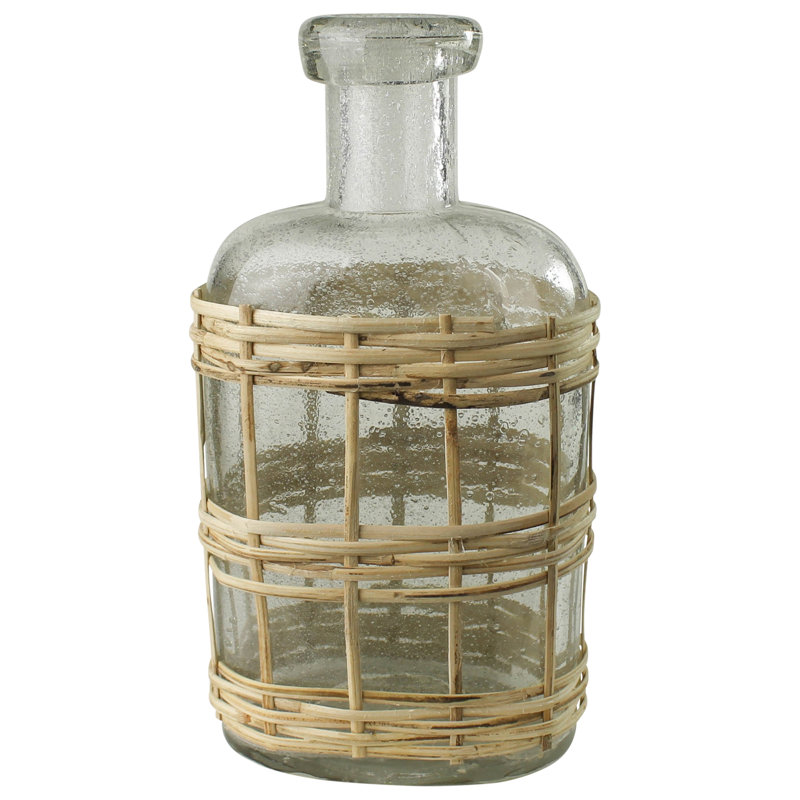 Bouteille, verre et rotin - moyen, H 10 po x l 5 po x P 3 po