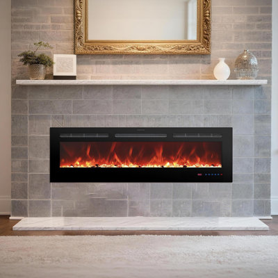 Chaufferette de foyer électrique moderne encastrée et murale avec thermostat, 13 lits à flamme et à carburant multicolores, minuterie, bûche et cristal, 750 W / 1500 W, plusieurs tailles disponibles