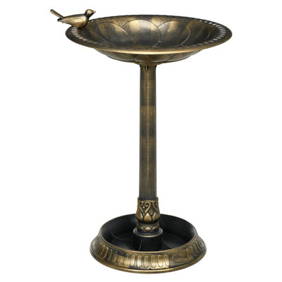 Bain d'oiseaux en bronze antique 28 "avec piédestal et bac à fleurs Outsunny