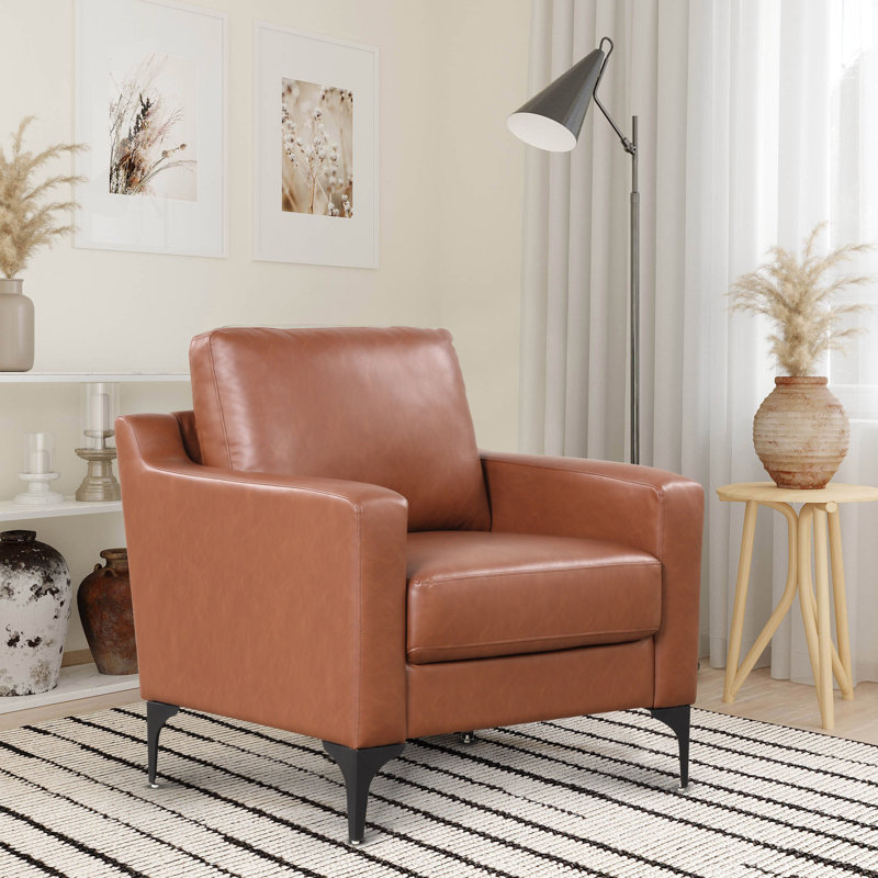 Fauteuil à accoudoirs carrés 33,5 po Turner, Similicuir brun / noir
