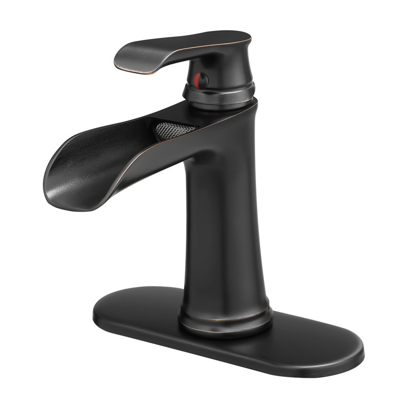 Modern Bathroom Faucet With Waterfall Spout, Deck Mounted, Pop Up Drain, Supply Lines, One Handle, Matte Black Finish, Geometric Shape, Hot And Cold Water Sink Faucet, Waterfall, Single Hole, Drain