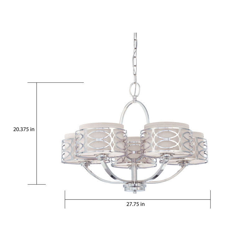 Washington Mews 5 - Light Dimmable Chandelier, Polished Nickel/Slate Gray Fabric