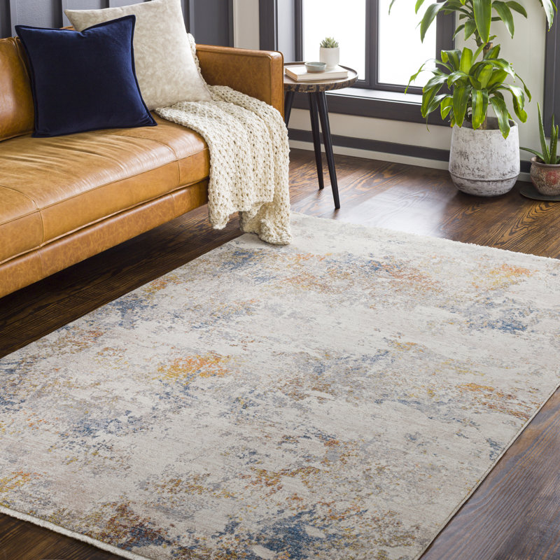 Tapis bleu marine / rouille à motif abstrait Chizoba, Rectangle 8 pi 10 po x 13 pi