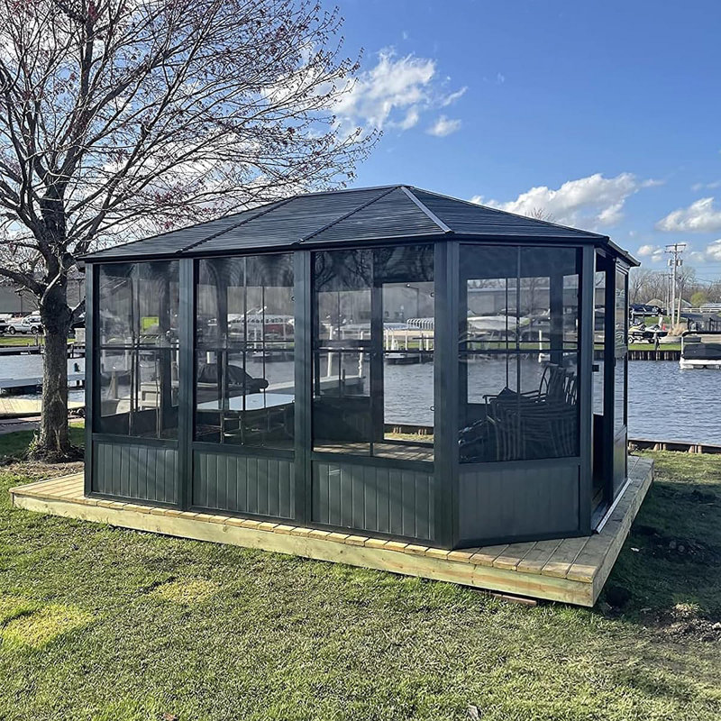 Solarium octogonal 13 po x 13 pi, véranda pour cour arrière avec porte coulissante verrouillable