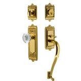 Nostalgic Warehouse Egg & Dart Plate S Grip Handleset with Single Cylinder Deadbolt and Crystal Egg & Dart Knob