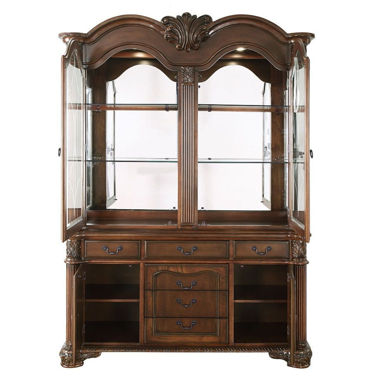 Ensemble de table de salle à manger en bois massif traditionnel 10 pièces avec 1 table de salle à manger extensible, 6 chaises d'appoint, 2 fauteuils et 1 bahut et buffet (armoire), ensemble pour 8 personnes