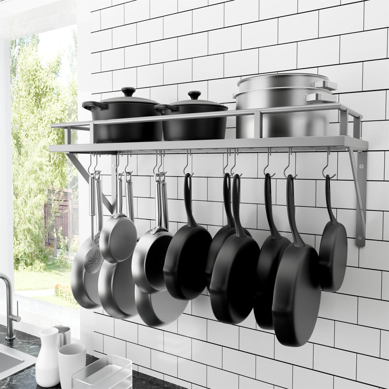Iron Wall Mounted Pot Rack, Silver