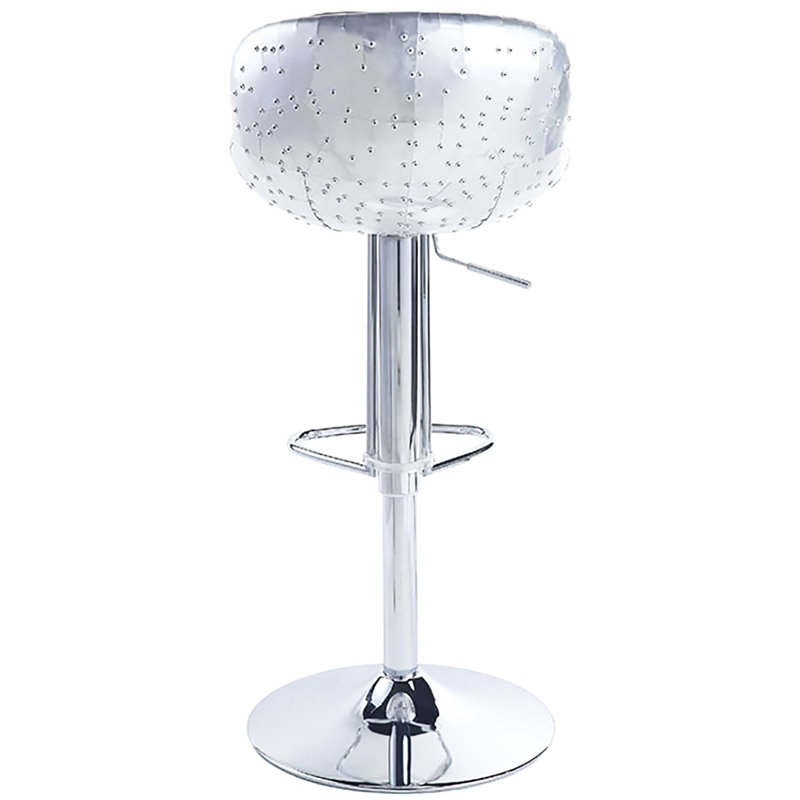 Tabouret rembourré en cuir brun - Design rétro, patchwork d'aluminium, support en métal pour salle à manger réglable avec patchwork et bas