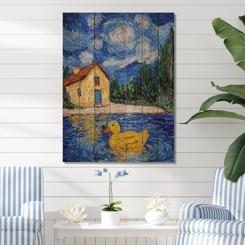 «Bold Whispers Of Duck» par Vincent I - art mural moderne sur bois de pin naturel, H 44 po x l 34 po x P 0,78 po