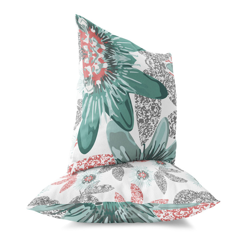 Coussin Spots Blossoms, H 18 po x l 18 po, Vert / Gris