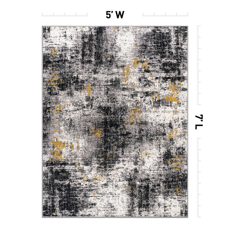 Modern Abstract Yellow/Black/Grey Area Rug