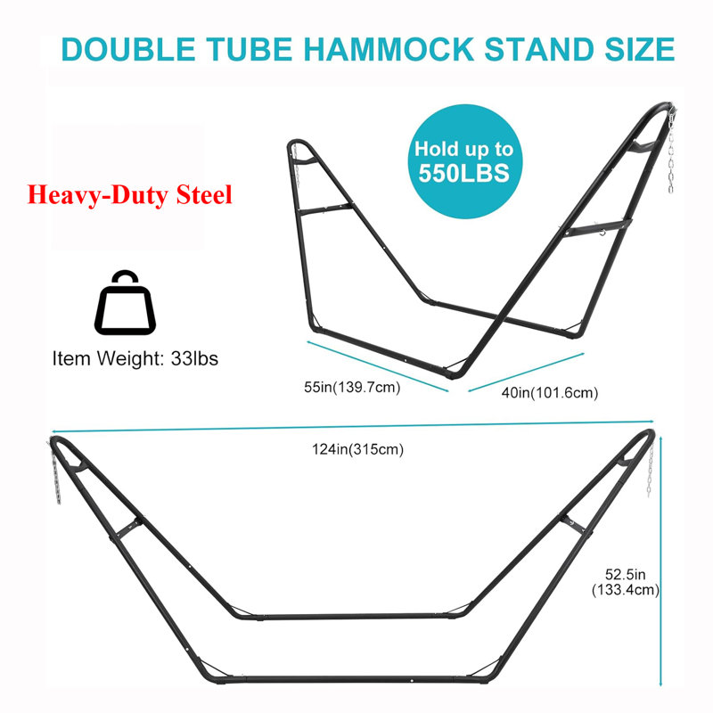 Support de hamac en acier robuste de 40 po x l 52,5 po, H 52,50 po x l 40 po x P 124 po