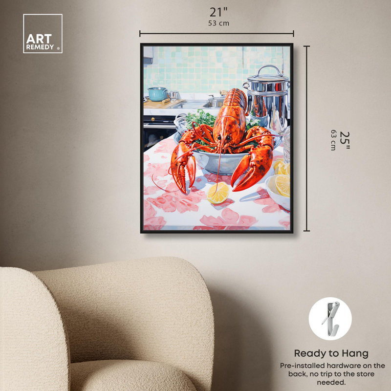 «Fine Lobster Canvas Summer» par Art Remedy, Cadre noir, H 25 po x l 21 po