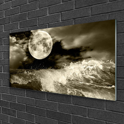 Glass Print Wall Art 100X50cm Image Printed On Glass Decorative Wall Picture Behind Toughened / Tempered Safety Real Glass For Kitchen & Living Room Theme: Night Moon Landscape