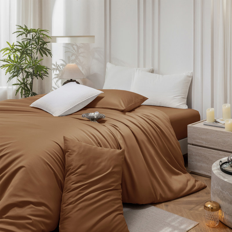 Ensemble de housse de couette MooMee, Housse de couette grand et 2 taies d'oreiller stan, Orange foncé