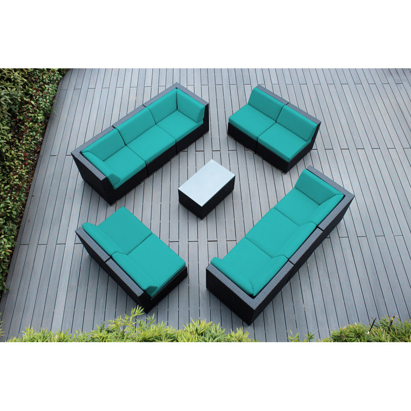 Ensemble de conversation en osier pour 10 personnes avec coussins Pavior, Toile Aruba Sunbrella®