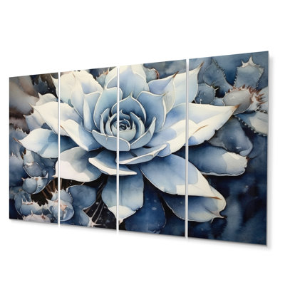 Blue White Cactus Minimal Collage I - Floral Metal Art Print Set