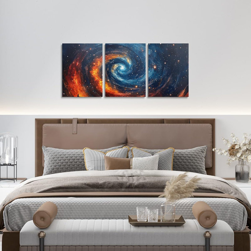 Outer Space Canvas Wall Art Set Of 3,Galaxy Universe Pictures Wall Decor For Living Room Bedroom Office,Modern Abstract Poster Prints For Home Decor
