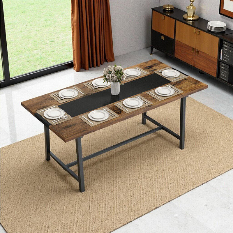 Table de salle à manger industrielle pour 8, table rectangulaire de 70,9 po avec pieds en acier, spacieuse et durable