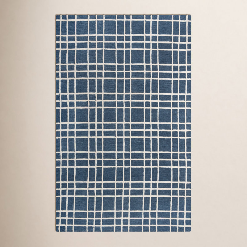 Tapis bleu en laine touffeté à la main Alec, Rectangle 7 pi 9 po x 9 pi 9 po