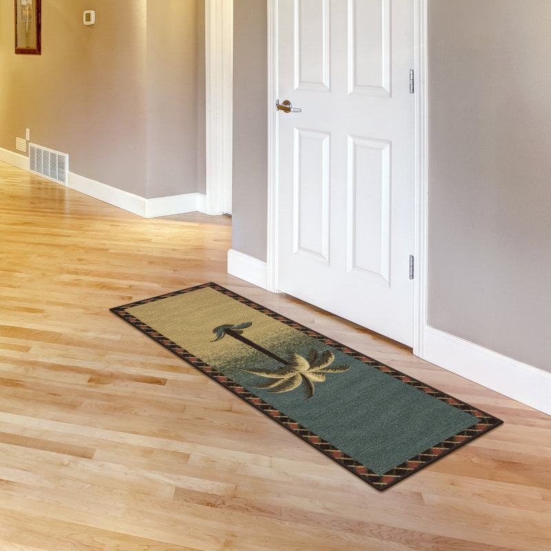 Non-Slip Rubberback Tropical Palm Tree Kitchen Runner Rug