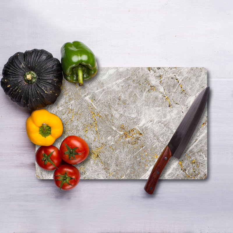 Planche à découper en verre trempé de qualité supérieure Flourish, 9,8 x 13,8 pouces | Pieds en silicone 100% antibactériens, faciles à nettoyer et antidérapants | Cuisine durable indispensable pour une préparation sécuritaire des aliments, design élégant et fonctionnel