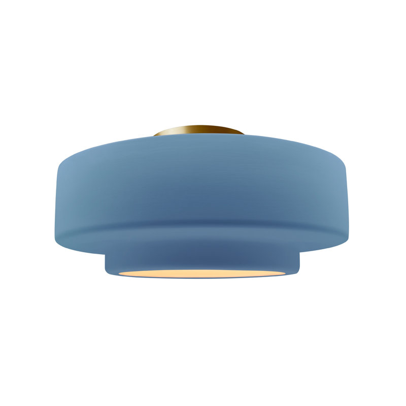 Plafonnier semi-encastré en céramique Dottie, H 7,25 po x l 14,5 po x P 14,5 po, Bleu ciel, Laiton brossé