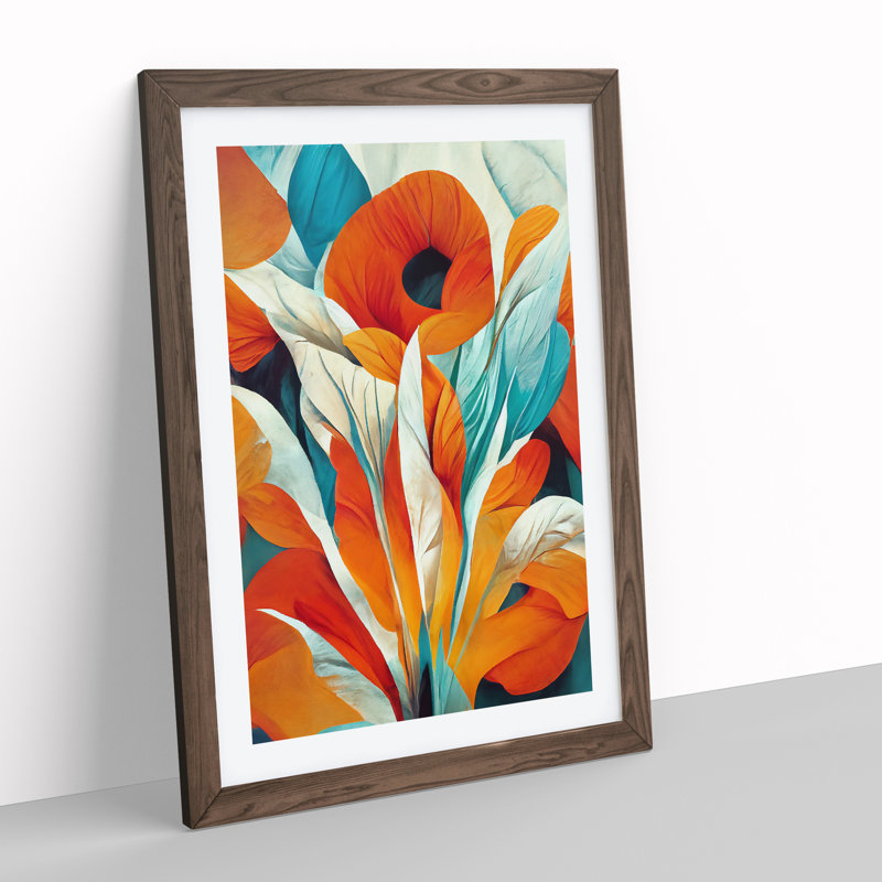 XV1022-3644X Pretty Abstract Flowers No.3 - Print, Walnut Framed, 36cm H x 27cm W, White