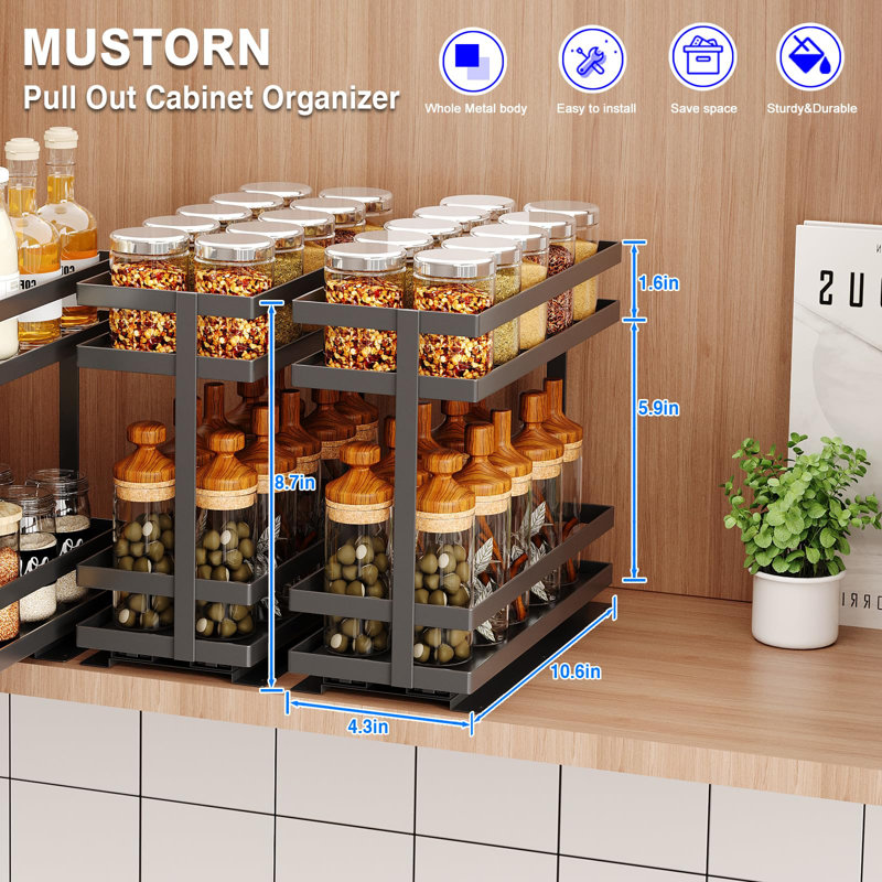 Pull Out Spice Rack Organizer  (Black), Black
