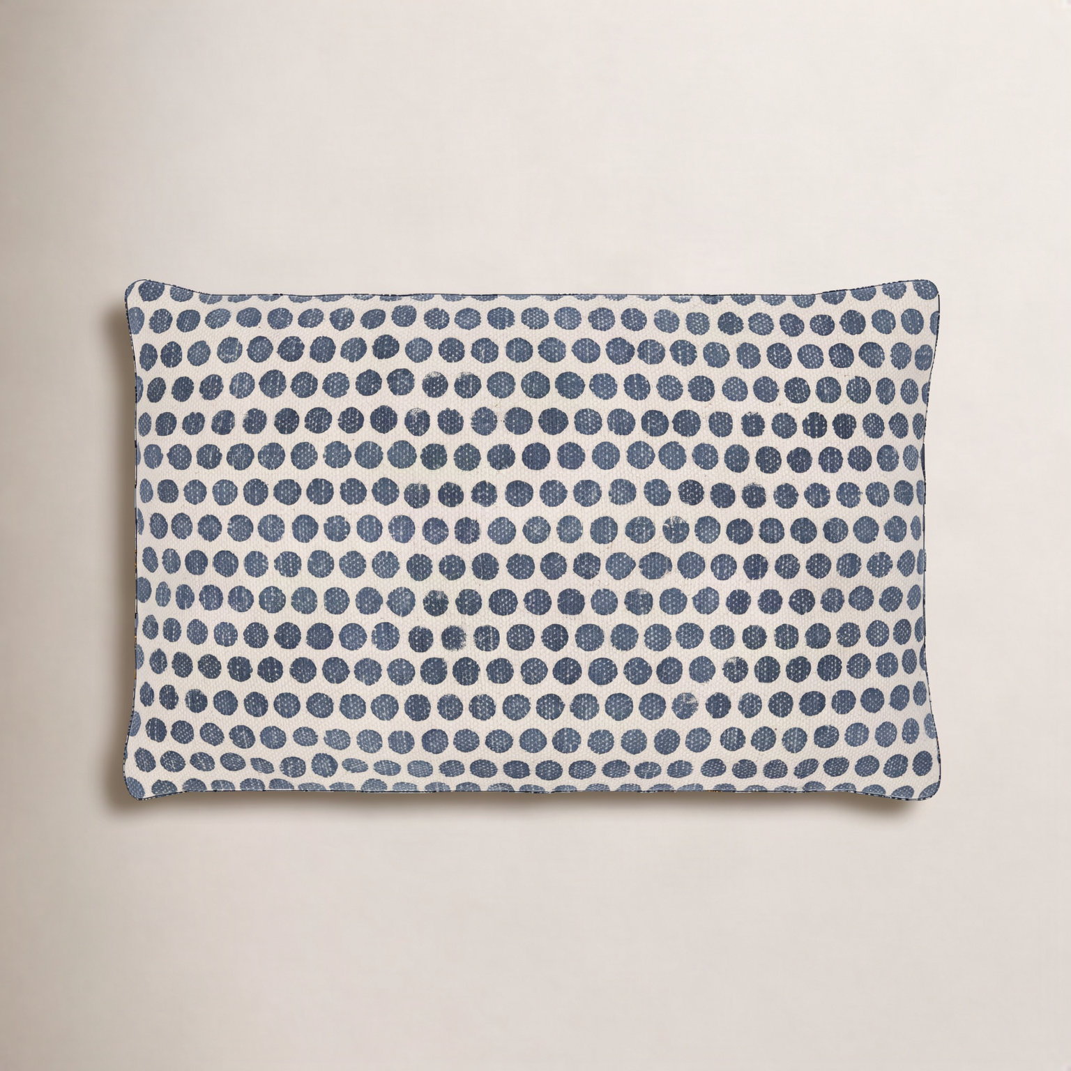 Zetta Polka Dots Cotton Throw Pillow, Light Beige/Dark Blue, Polyester/Polyfill