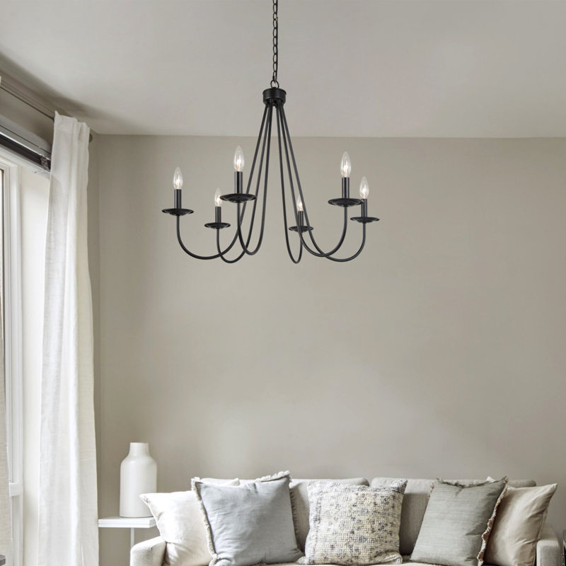 Lustre classique / traditionnel noir à 6 lumières de style bougie